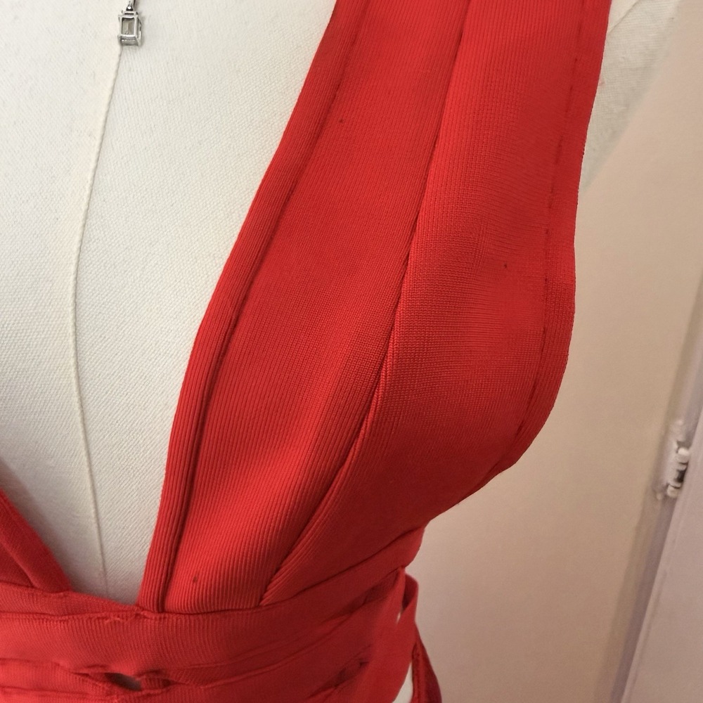 FASHION NOVA Red Fiona Fringe Trim Bandage Mini Dress Sz S - Picture 4 of 10